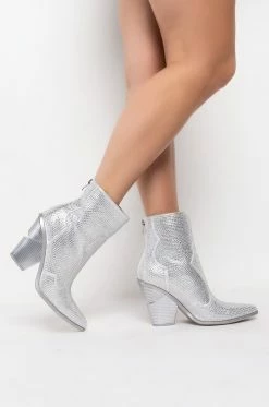 AZALEA WANG WHY SO SERIOUS CHUNKY WESTERN BOOTIE IN SILVER -AZALEA WANG SHOP azalea wang why so serious chunky bootie in silver silver 2 2