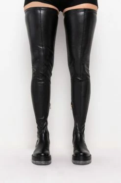 AZALEA WANG WON'T LET YOU DOWN FLATFORM BOOT WITH 4 WAY STRETCH IN CLEAR -AZALEA WANG SHOP azalea wang wont let you down flatform boot in clear clear 3 3 c1