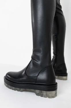 AZALEA WANG WON'T LET YOU DOWN FLATFORM BOOT WITH 4 WAY STRETCH IN CLEAR -AZALEA WANG SHOP azalea wang wont let you down flatform boot in clear clear 6 6