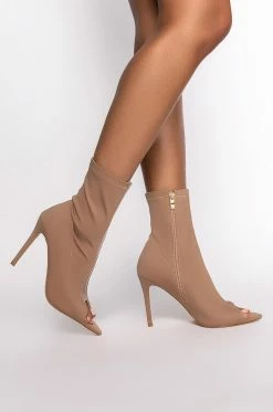 AZALEA WANG WORK FOR IT STILETTO BOOTIE IN BROWN