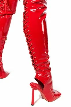AZALEA WANG YORI SEXY PATENT OPEN TOE BOOT IN RED -AZALEA WANG SHOP azalea wang yori sexy patent open toe boot in red red 5 5