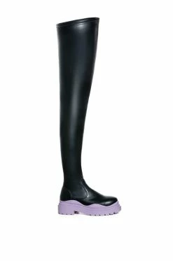 AZALEA WANG YOU KNOW YOU LOVE IT THIGH HIGH STRETCH FLATFORM BOOT WITH 4 WAY STRETCH -AZALEA WANG SHOP azalea wang you know you love it thigh high stretch flatform boot in periwinkle periwinkle 2 2