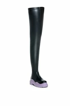 AZALEA WANG YOU KNOW YOU LOVE IT THIGH HIGH STRETCH FLATFORM BOOT WITH 4 WAY STRETCH -AZALEA WANG SHOP azalea wang you know you love it thigh high stretch flatform boot in periwinkle periwinkle 3 3