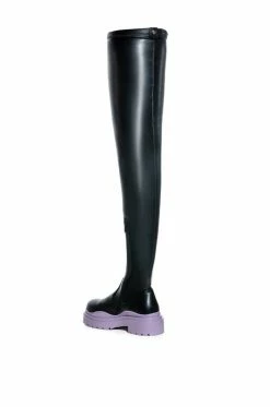 AZALEA WANG YOU KNOW YOU LOVE IT THIGH HIGH STRETCH FLATFORM BOOT WITH 4 WAY STRETCH -AZALEA WANG SHOP azalea wang you know you love it thigh high stretch flatform boot in periwinkle periwinkle 4 4