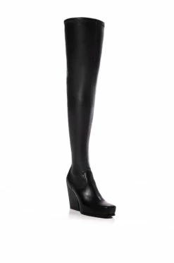 AZALEA WANG ZAHRAH THIGH HIGH CHUNKY WESTERN BOOT WITH 4 WAY STRETCH IN BLACK -AZALEA WANG SHOP azalea wang zahrah thigh high chunky western boot in black black 3 3