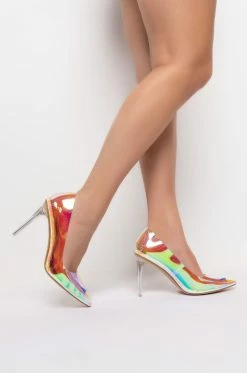 CAPE ROBBIN HOLOGRAPHIC PVC STILETTO PUMP -AZALEA WANG SHOP cape robbin holographic pvc stiletto pump ice 2 2