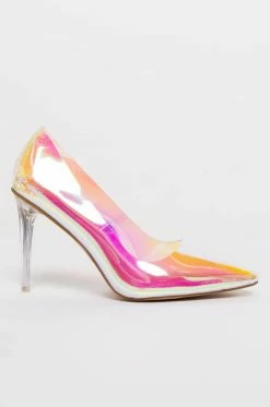 CAPE ROBBIN HOLOGRAPHIC PVC STILETTO PUMP -AZALEA WANG SHOP cape robbin holographic pvc stiletto pump ice 3 3