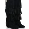 DIXIE FRINGE WEDGE BOOT IN BLACK -AZALEA WANG SHOP dixie fringe wedge boot in black black 1 1