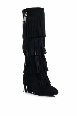 DIXIE FRINGE WEDGE BOOT IN BLACK -AZALEA WANG SHOP dixie fringe wedge boot in black black 3 3
