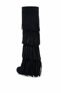 DIXIE FRINGE WEDGE BOOT IN BLACK -AZALEA WANG SHOP dixie fringe wedge boot in black black 4 4