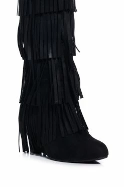 DIXIE FRINGE WEDGE BOOT IN BLACK -AZALEA WANG SHOP dixie fringe wedge boot in black black 5 5