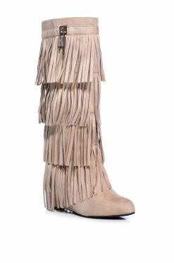 DIXIE FRINGE WEDGE BOOT IN KHAKI -AZALEA WANG SHOP dixie fringe wedge boot in khaki khaki 3 3