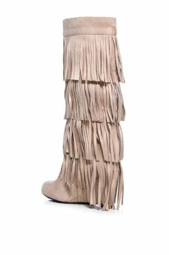 DIXIE FRINGE WEDGE BOOT IN KHAKI -AZALEA WANG SHOP dixie fringe wedge boot in khaki khaki 4 4