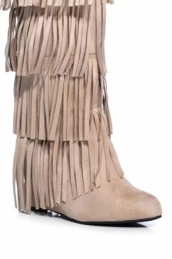 DIXIE FRINGE WEDGE BOOT IN KHAKI -AZALEA WANG SHOP dixie fringe wedge boot in khaki khaki 5 5