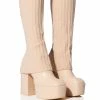 EXACTLY SIS KNIT FOLD OVER CHUNKY HEEL PLATFORM BOOT IN NUDE -AZALEA WANG SHOP exactly sis knit fold over chunky heel platform boot in nude nude 1 1