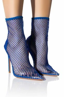 FEELIN GOOD RHINESTONE MESH BOOTIE IN BLUE