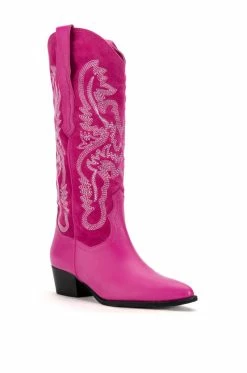 GENUINE LEATHER IGGY METALLIC WESTERN STYLE BELOW THE KNEE BOOT IN FUCHSIA -AZALEA WANG SHOP iggy metallic western style below the knee boot in fuchsia fuchsia 3 3