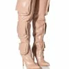 LEVEL UP OVER THE KNEE CROC STILETTO CARGO BOOT IN NUDE