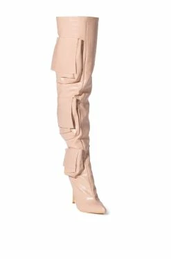 LEVEL UP OVER THE KNEE CROC STILETTO CARGO BOOT IN NUDE -AZALEA WANG SHOP level up over the knee croc stiletto cargo boot in nude nude 3 3