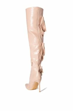 LEVEL UP OVER THE KNEE CROC STILETTO CARGO BOOT IN NUDE -AZALEA WANG SHOP level up over the knee croc stiletto cargo boot in nude nude 4 4