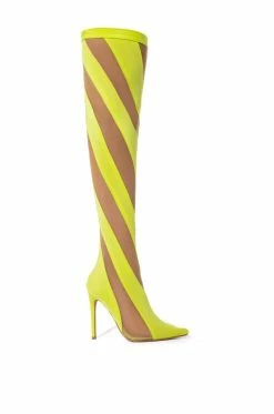 LILITH MESH THIGH HIGH BOOT IN LIME -AZALEA WANG SHOP lilith mesh thigh high boot in lime lime 2 2 c1