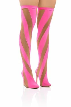 LILITH MESH THIGH HIGH BOOT IN PINK