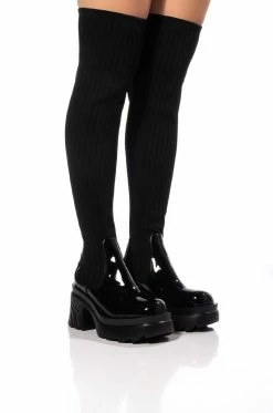 MARGOT THIGH HIGH KNIT STRETCH BOOT IN BLACK