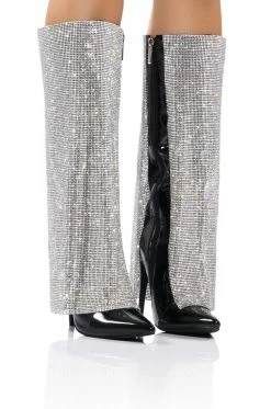 METIZER CHAINMAIL STILETTO WEDGE BOOT IN BLACK PATENT