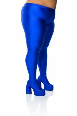 PLUS AZALEA WANG STAR STRETCH CHUNKY HEEL PANT BOOT IN BLUE