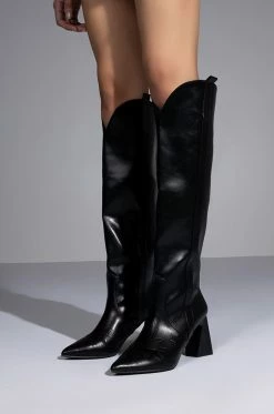 POSTED BLACK KNEE HIGH WESTERN BOOT -AZALEA WANG SHOP posted black knee high western boot black 7 7 c1