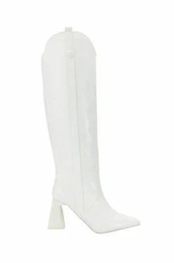 POSTED WHITE KNEE HIGH WESTERN BOOT -AZALEA WANG SHOP posted white knee high western boot white 3 3