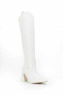 POSTED WHITE KNEE HIGH WESTERN BOOT -AZALEA WANG SHOP posted white knee high western boot white 4 4