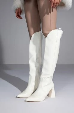 POSTED WHITE KNEE HIGH WESTERN BOOT -AZALEA WANG SHOP posted white knee high western boot white 7 7 c1