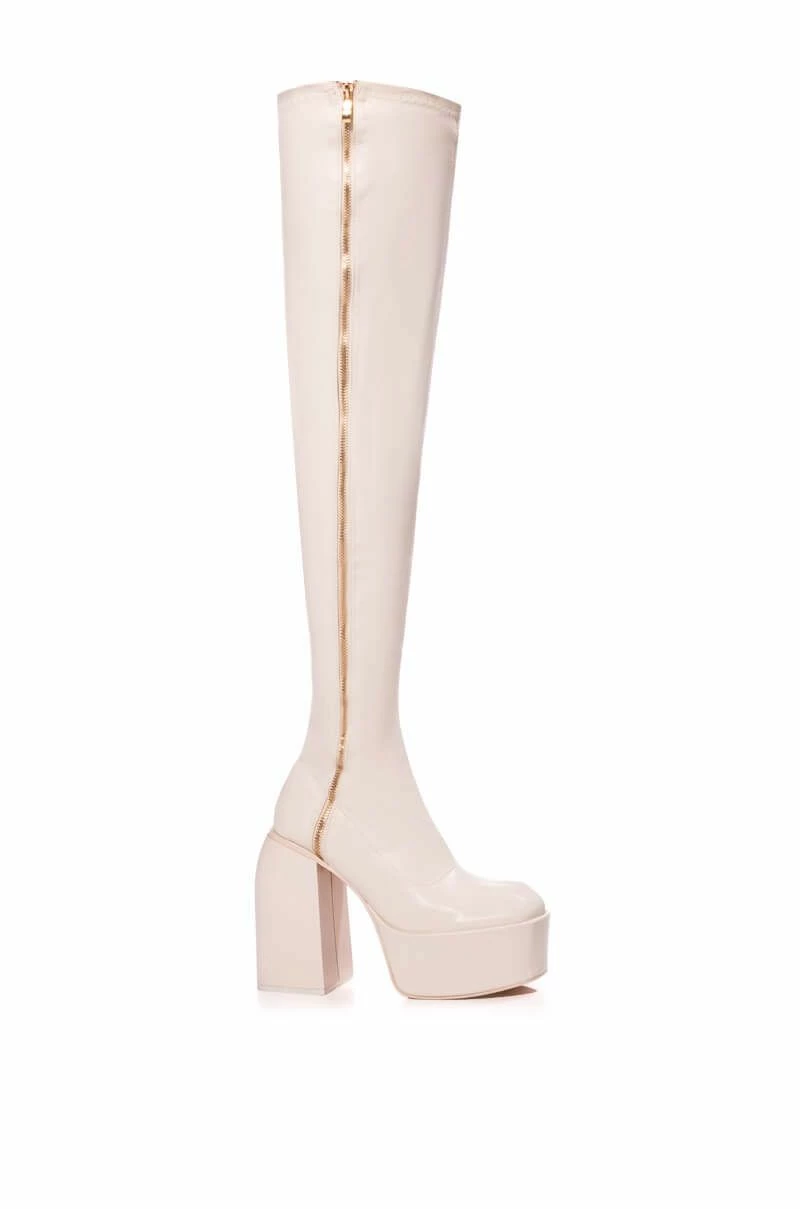 READY TO MINGLE OVER THE KNEE PU CHUNKY PLATFORM BOOT IN CREAM 4 READY TO MINGLE OVER THE KNEE PU CHUNKY PLATFORM BOOT IN CREAM - Image 2