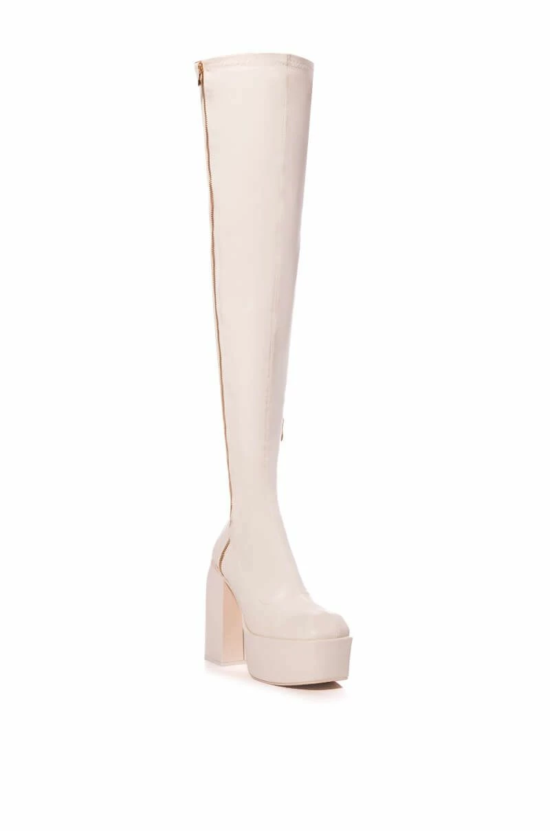 READY TO MINGLE OVER THE KNEE PU CHUNKY PLATFORM BOOT IN CREAM 5 READY TO MINGLE OVER THE KNEE PU CHUNKY PLATFORM BOOT IN CREAM - Image 3