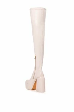 READY TO MINGLE OVER THE KNEE PU CHUNKY PLATFORM BOOT IN CREAM 10 READY TO MINGLE OVER THE KNEE PU CHUNKY PLATFORM BOOT IN CREAM -AZALEA WANG SHOP ready to mingle over the knee pu chunky platform boot in cream cream 4 4