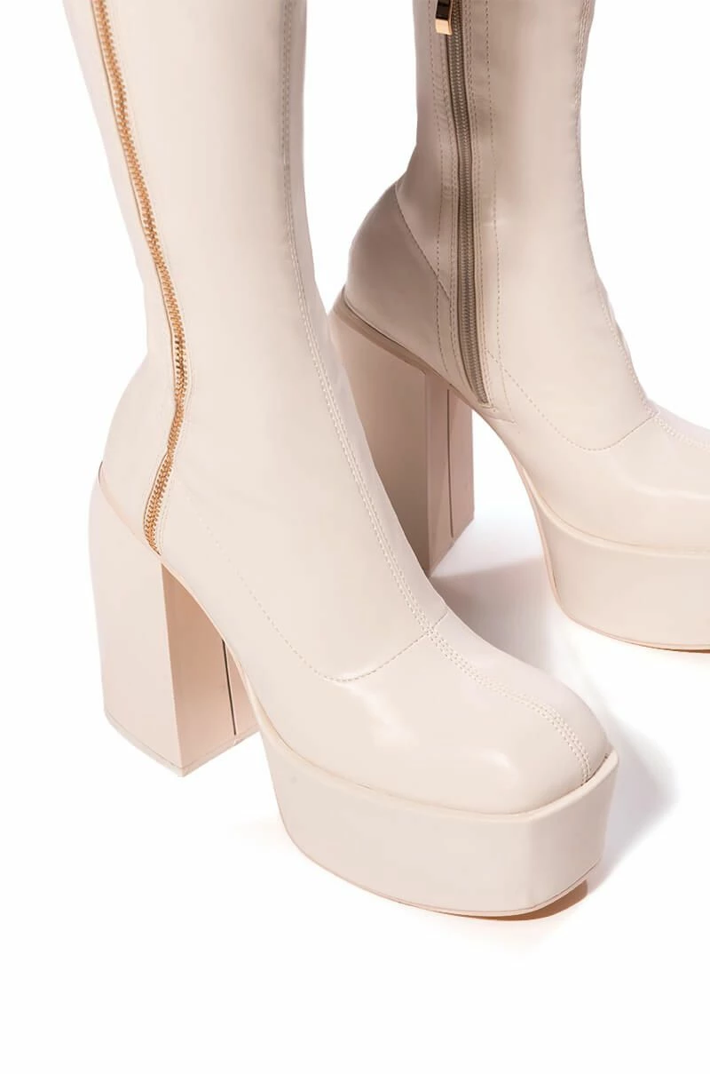 READY TO MINGLE OVER THE KNEE PU CHUNKY PLATFORM BOOT IN CREAM 7 READY TO MINGLE OVER THE KNEE PU CHUNKY PLATFORM BOOT IN CREAM - Image 5