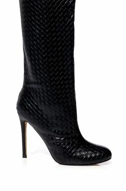 RONNIE WEAVED THIGH HIGH BOOT IN BLACK -AZALEA WANG SHOP ronnie weaved thigh high boot in black black 5 5