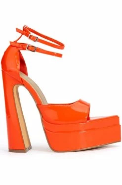 SAY MY NAME POINTED PEEP TOE CHUNKY SANDAL IN RED ORANGE
