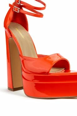 SAY MY NAME POINTED PEEP TOE CHUNKY SANDAL IN RED ORANGE -AZALEA WANG SHOP say my name pointed peep toe chunky sandal in red orange orange multi 5 5