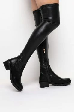 **SLIM FIT** AZALEA WANG ATTENTION ON ME FITTED OVER THE KNEE FLAT BOOT WITH 4 WAY STRETCH 10 **SLIM FIT** AZALEA WANG ATTENTION ON ME FITTED OVER THE KNEE FLAT BOOT WITH 4 WAY STRETCH -AZALEA WANG SHOP slim fit azalea wang attention on me fitted over the knee flat boot black pu 3 3