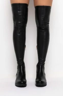 **SLIM FIT** AZALEA WANG ATTENTION ON ME FITTED OVER THE KNEE FLAT BOOT WITH 4 WAY STRETCH 11 **SLIM FIT** AZALEA WANG ATTENTION ON ME FITTED OVER THE KNEE FLAT BOOT WITH 4 WAY STRETCH -AZALEA WANG SHOP slim fit azalea wang attention on me fitted over the knee flat boot black pu 4 4