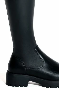 **SLIM FIT** AZALEA WANG SURGICAL FLATFORM BOOT WITH 4 WAY STRETCH IN STRETCH PU 15 **SLIM FIT** AZALEA WANG SURGICAL FLATFORM BOOT WITH 4 WAY STRETCH IN STRETCH PU -AZALEA WANG SHOP slim fit azalea wang surgical flatform boot in stretch pu black 5 5