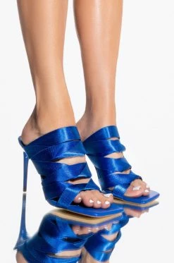 STRAP IN STILETTO MULE SANDAL IN BLUE