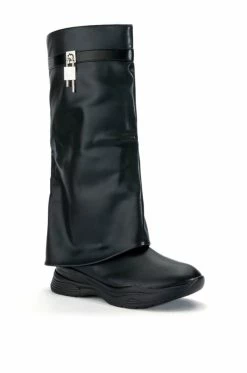 TRIPLE SEC FOLD OVER FLAT BOOT IN BLACK -AZALEA WANG SHOP triple sec fold over flat boot in black black 3 3