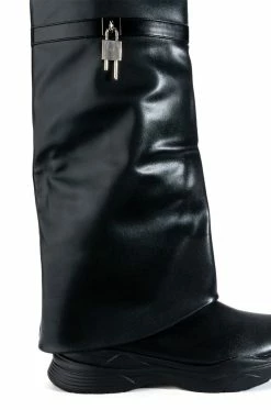 TRIPLE SEC FOLD OVER FLAT BOOT IN BLACK -AZALEA WANG SHOP triple sec fold over flat boot in black black 5 5