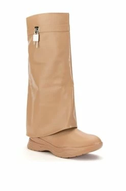 TRIPLE SEC FOLD OVER FLAT BOOT IN NUDE -AZALEA WANG SHOP triple sec fold over flat boot in nude nude 3 3