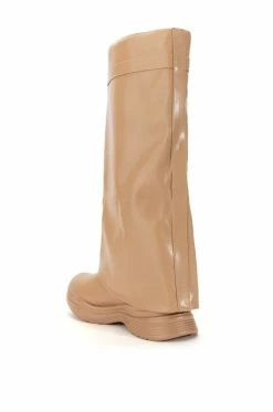 TRIPLE SEC FOLD OVER FLAT BOOT IN NUDE -AZALEA WANG SHOP triple sec fold over flat boot in nude nude 4 4