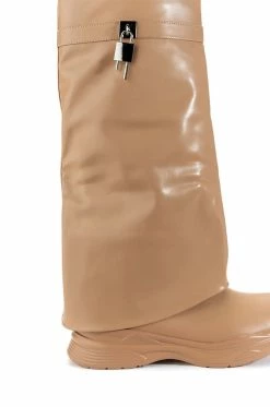 TRIPLE SEC FOLD OVER FLAT BOOT IN NUDE -AZALEA WANG SHOP triple sec fold over flat boot in nude nude 5 5