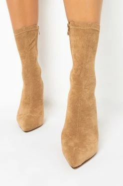 AZALEA WANG YOURE IN THE MOOD FOR A DANCE HIGH HEEL POINTED TOE BOOTIE -AZALEA WANG SHOP youre in the mood for a dance high heel pointed toe bootie taupe 1c1